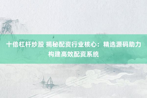 十倍杠杆炒股 揭秘配资行业核心:精选源码助力构建高效配资系统